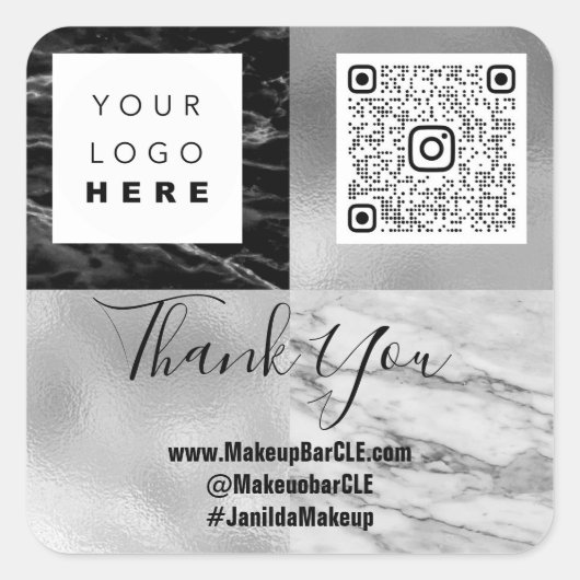 Logo QRCode Name Dankjewel het Winkelen van Marmer Vierkante Sticker (Voorkant)