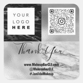 Logo QRCode Name Dankjewel het Winkelen van Marmer Vierkante Sticker