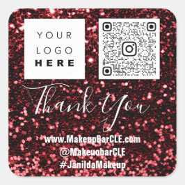Logo QRCode Name Dankjewel Shopping Glitter Burgun Vierkante Sticker