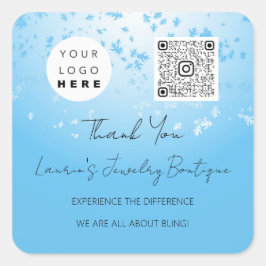 Logo QrCode Online Licht blauw winkelen Vierkante Sticker