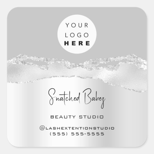 Logo QRCode Online Shop Glitter Silver Grey Stroke Vierkante Sticker (Voorkant)
