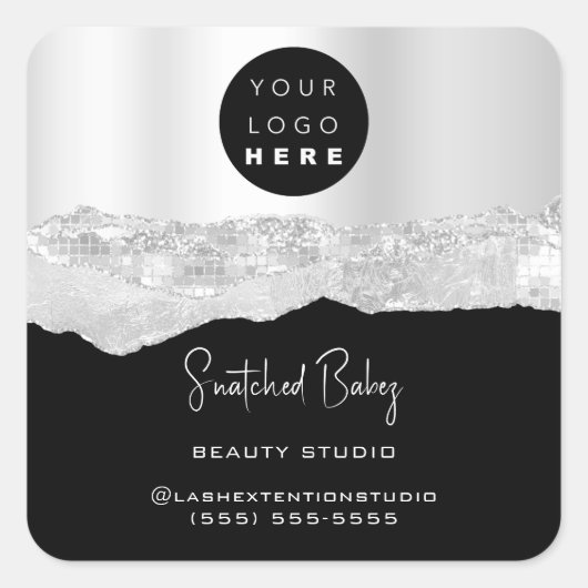 Logo QRCode Online Winkel Slagen Zilver grijs Zwar Vierkante Sticker (Voorkant)