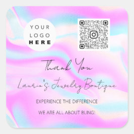 Logo QrCode Online Winkelholografisch Roze blauw Vierkante Sticker