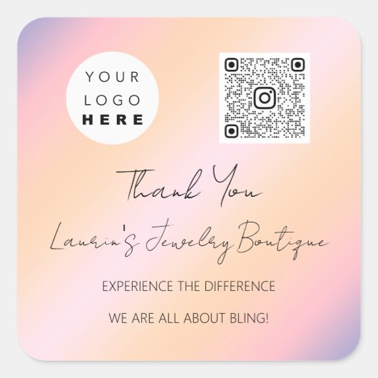 Logo QrCode Online Winkelholografisch Vierkante Sticker (Voorkant)