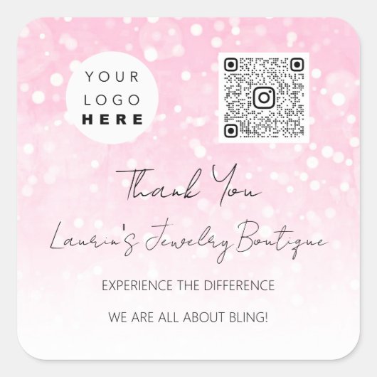 Logo QrCode Online Winkelroze Vierkante Sticker (Voorkant)