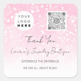 Logo QrCode Online Winkelroze Vierkante Sticker