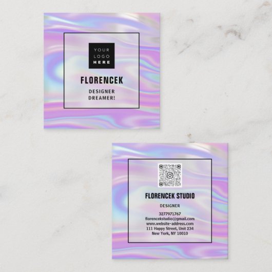 Logo QRCODE Winkelen Professionele Ombre Holograph Vierkante Visitekaartje (Voorkant / Achterkant)