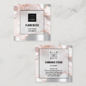 Logo QRCODE Winkelholograaf Makeup Roos Marmer Vierkante Visitekaartje (Voorkant / Achterkant)