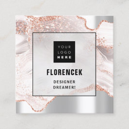 Logo QRCODE Winkelholograaf Makeup Roos Marmer Vierkante Visitekaartje