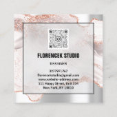 Logo QRCODE Winkelholograaf Makeup Roos Marmer Vierkante Visitekaartje (Achterkant)