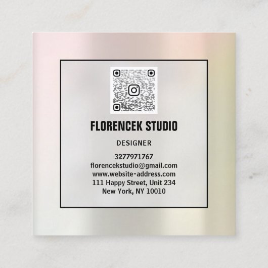 Logo QRCODE Winkelholografie Minimalisme Vierkante Visitekaartje (Achterkant)
