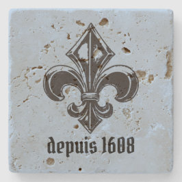 Logo Quebec Lys medieval  deus vult 1608 Stenen Onderzetter