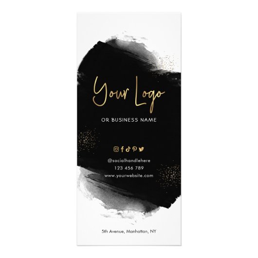 Logo-rackkaart met zwarte & goudmenu Salon Price L Reclamekaart (Achterkant)