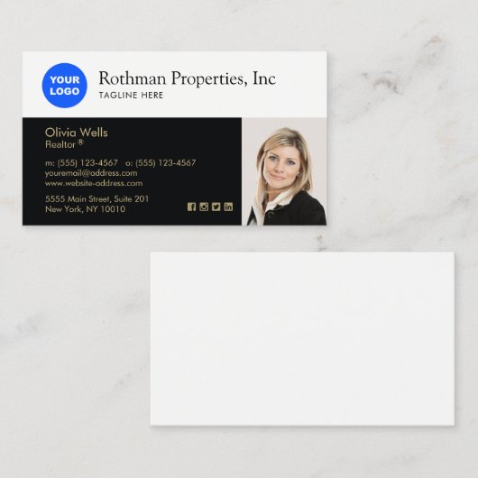 Logo Real Estate Agent Photo Professional invoegen Visitekaartje (Voorkant / Achterkant)