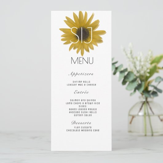 Logo Realistisch menu Zonnebloem voor bruiloft (Staand voorkant)