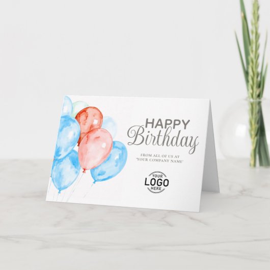 Logo Red Blue Balloons Corporate Happy Birthday Kaart (Voorkant)