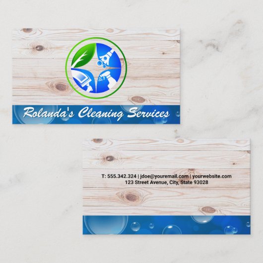 Logo reinigingsdiensten | Hout Visitekaartje (Voorkant / Achterkant)