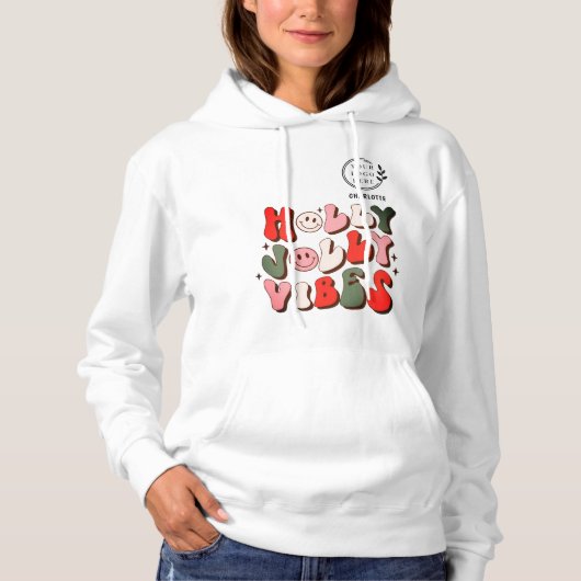 Logo Retro Kerstmis Holly Jolly Vibes Feestdagen Hoodie (Voorkant)