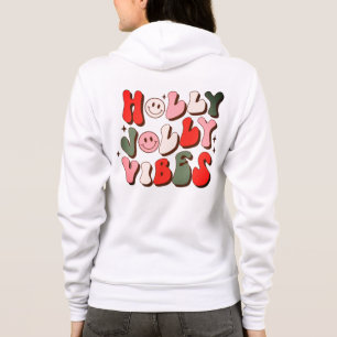 Logo Retro Kerstmis Holly Jolly Vibes Feestdagen Hoodie