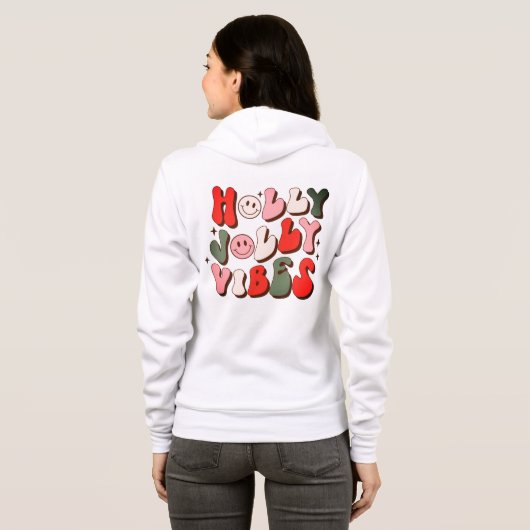 Logo Retro Kerstmis Holly Jolly Vibes Feestdagen Hoodie (Achterkant volledig)