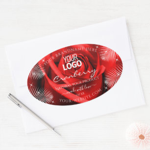 Logo rode rode rozenpalmbladeren Productlabels Ovale Sticker