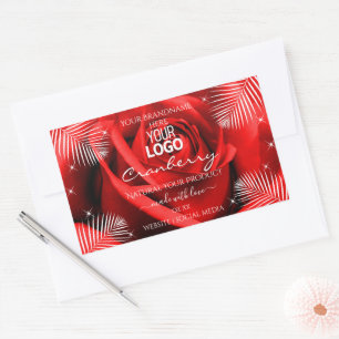 Logo rode rode rozenpalmbladeren Productlabels Rechthoekige Sticker