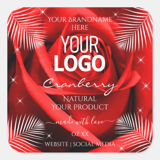 Logo rode rode rozenpalmbladeren Productlabels Vierkante Sticker (Voorkant)