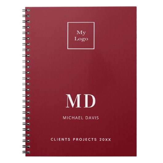 Logo rood wit monogram initiaal bedrijf notitieboek (Voorkant)