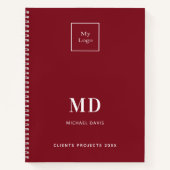 Logo rood wit monogram initialen bedrijf notitieboek (Voorkant)