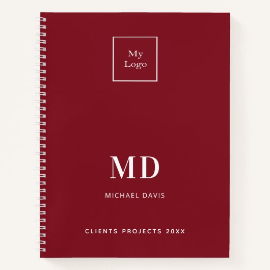 Logo rood wit monogram initialen bedrijf notitieboek (Voorkant)
