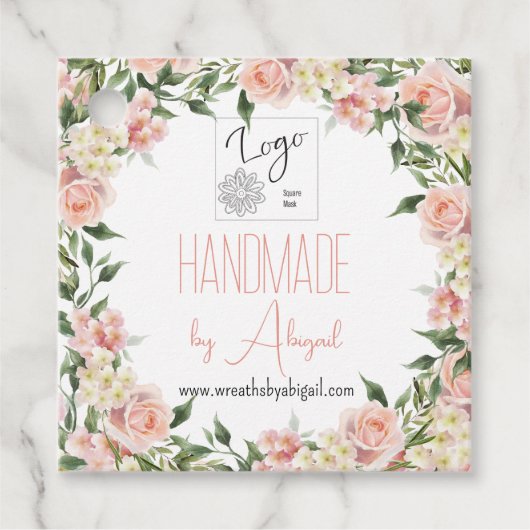 Logo Roos Bloemen Handgemaakte Crafting Business P Bedankjes Labels (Voorkant)