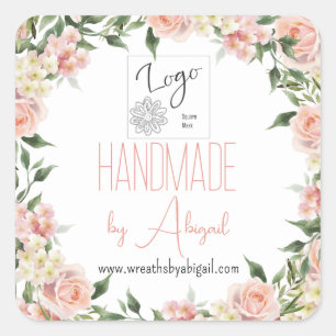 Logo Roos Bloemen Handgemaakte Crafting Business P Vierkante Sticker