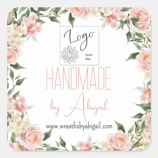 Logo Roos Bloemen Handgemaakte Crafting Business P Vierkante Sticker (Voorkant)