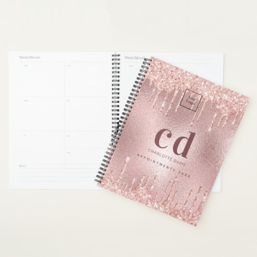 Logo roos Gold Pink Drips Monogram Zakelijk Planner (Display)