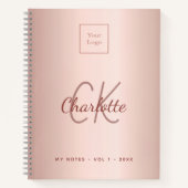 Logo roos gouden monogram elegante zaken notitieboek (Voorkant)