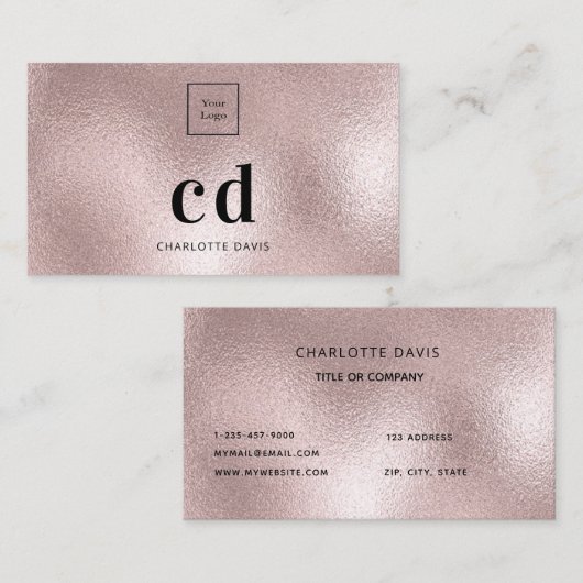 Logo roos gouden monogram minimalistisch visitekaartje (Voorkant / Achterkant)