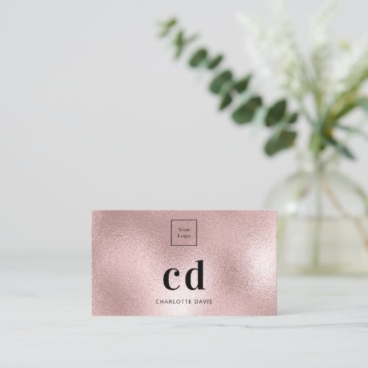 Logo roos gouden monogram minimalistisch visitekaartje (Staand voorkant)