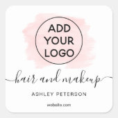 Logo roze borstelslag typografie haar make-up vierkante sticker (Voorkant)