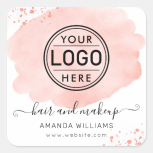 Logo roze borstelslag typografie haar make-up vierkante sticker
