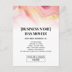 Logo roze Gold Marble Business Moving Announge Briefkaart