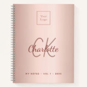Logo roze goud elegant monogram zakelijk notitieboek (Voorkant)