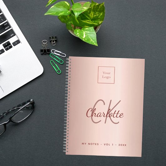 Logo roze goud elegant monogram zakelijk notitieboek