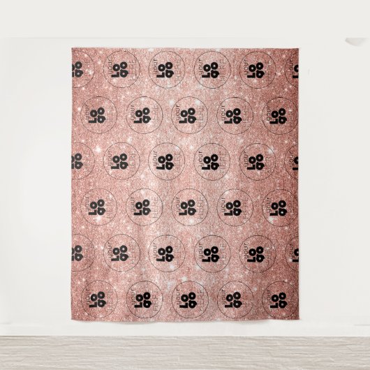 Logo Roze Gouden Glitter Step Repeat Foto Achtergr Wandkleed (Voorkant)