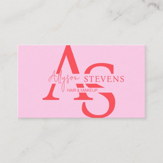 Logo Roze initialen Hair Make-up QR-code Visitekaartje (Voorkant)