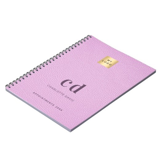 Logo roze lederen monogram initiaal notitieboek (Linkerzijde)