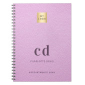 Logo roze lederen monogram initiaal notitieboek (Voorkant)