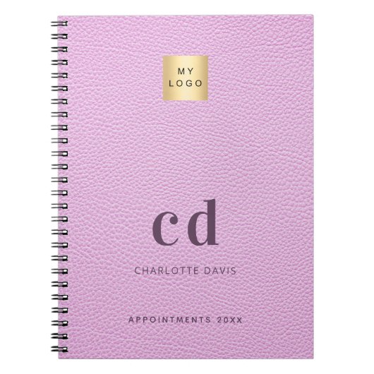 Logo roze lederen monogram initiaal notitieboek (Voorkant)