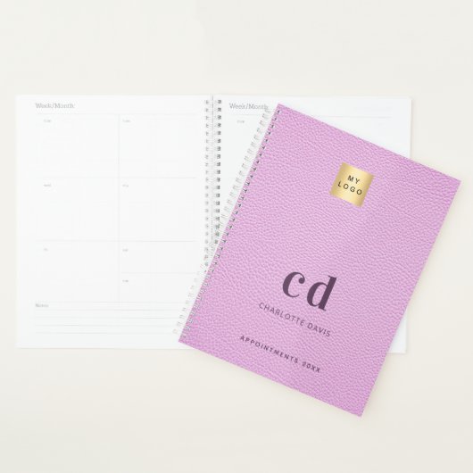 Logo roze leren monogram initialen Business 2025 Planner (Display)