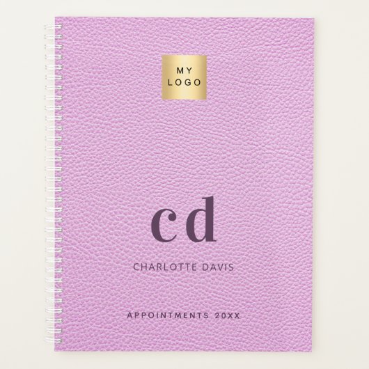 Logo roze leren monogram initialen Business 2025 Planner (Voorkant)