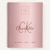 Logo roze monogram metaal elegante zaken notitieboek (Voorkant)